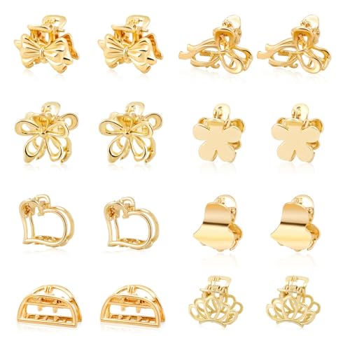 MAYCREATE® 16 PCS Small Metal Hair Claw Clips, Mini Cute Flower Jaw Clamps, Nonslip Bangs Pins Hair Accessories for Women Girls-Gold MAYCREATE® 16 PCS Small Metal Hair Claw Clips, Mini Cute Flower Jaw Clamps, Nonslip Bangs Pins Hair Accessories for Women Girls-Gold